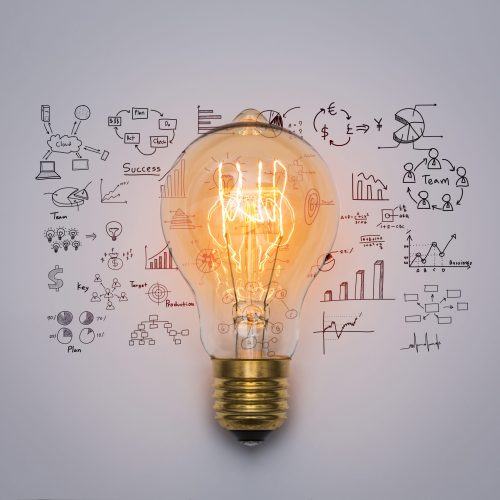 Light bulb with drawing graph Light bulb with drawing graph